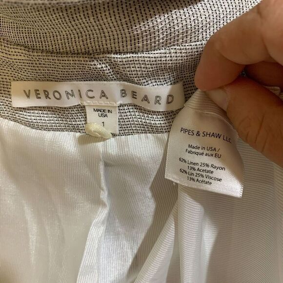 Veronica Beard Dickey Jacket Linen Blend Collared Suit Blazer Size 1 Grey - Picture 9 of 10